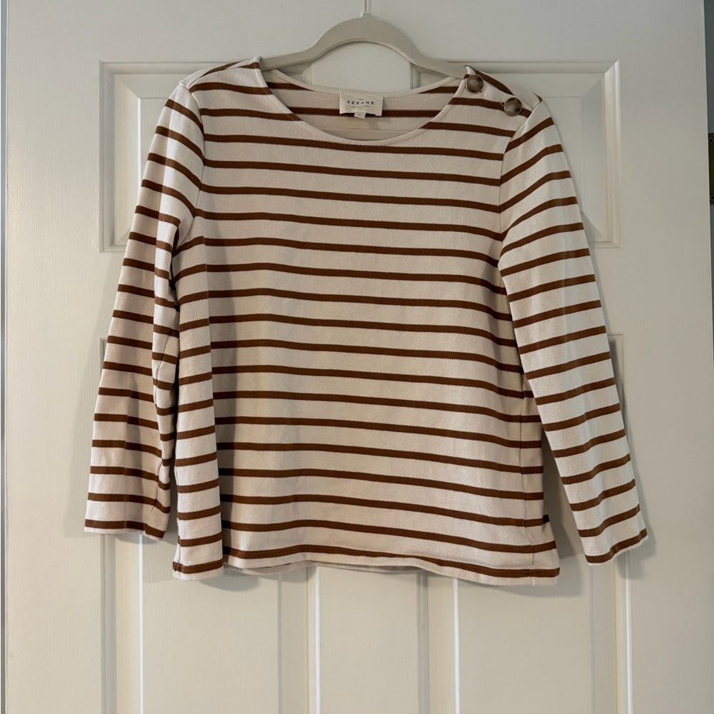 Sezane Colette Marinière - Ecru & Camel Striped Top - Small